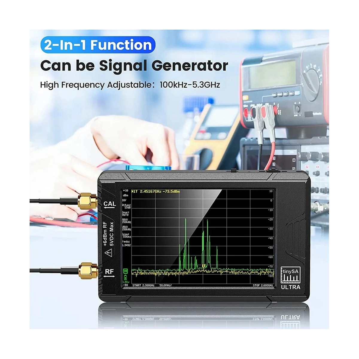 TinySA Ultra Handheld Spectrum Analyzer, 4.0 Inch RF Generator Tiny Frequency 2-In-1100KHz to 5.3GHz Signal Generator