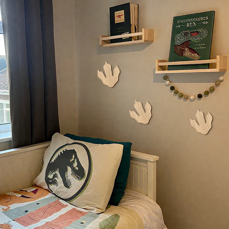 3Pcs Wooden Dinosaur Footprint Wall Stickers Dinosaur Foot Wall Stickers Bedroom Wall Decor Dinosaur Wall Art Wall Decorations
