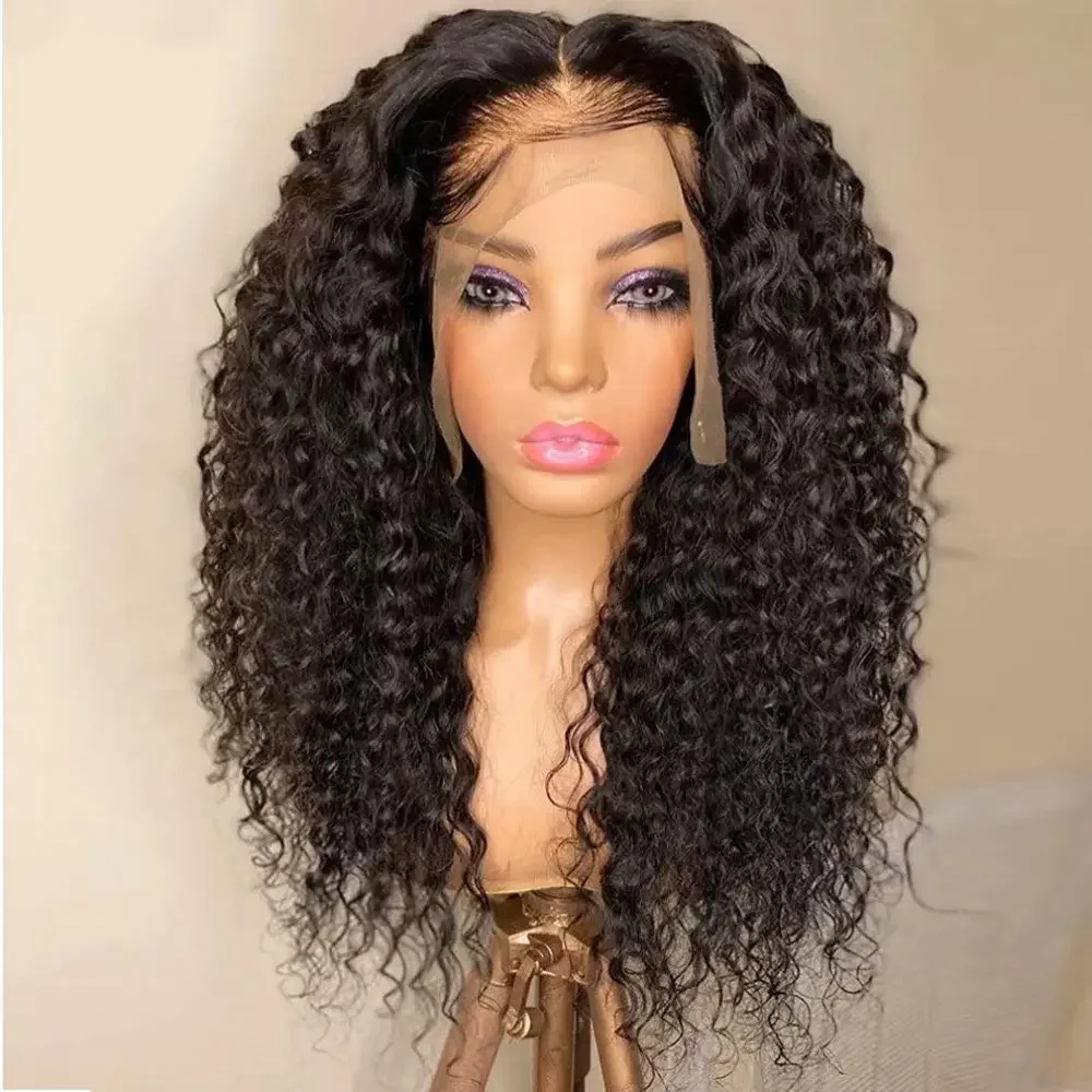 Peluca rizada negra Natural suave 180 densidad 26 pulgadas peluca con malla frontal sin pegamento para mujeres negras BabyHair peluca diaria prearrancada