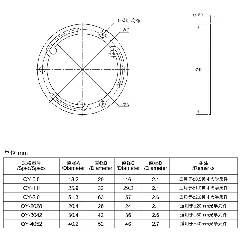 Lens compression optical experiment with various diameters ranging from 0.5 inches to 2 inches, optional lens fixing accessories