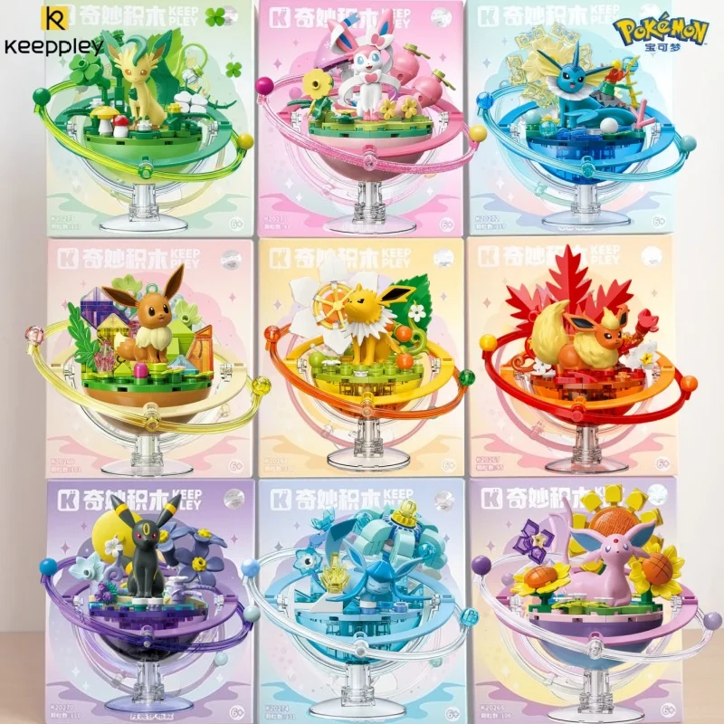 Keeppley Pokémon Bausteine Eevee-Familie Montagemodell Spielzeug Pikachu Glumanda Cartoon Anime Bisasam Schreibtisch-Deko Geschenk