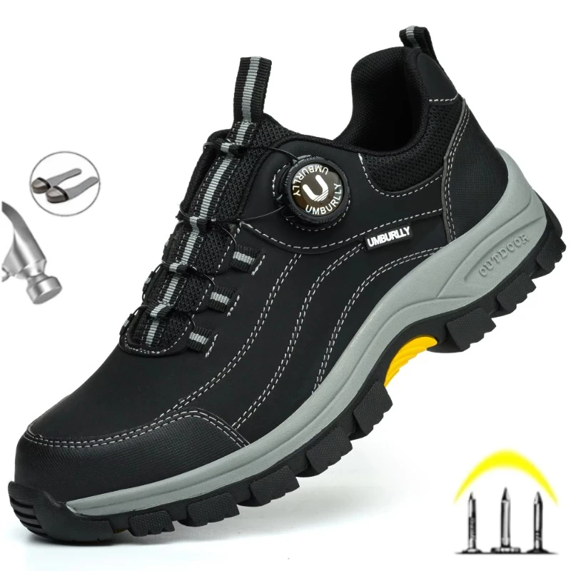 Black Leather Safety Shoes Security Boots Men's Security-Protection Industrial Safety Boots Man For Work Men Shoes Industrial