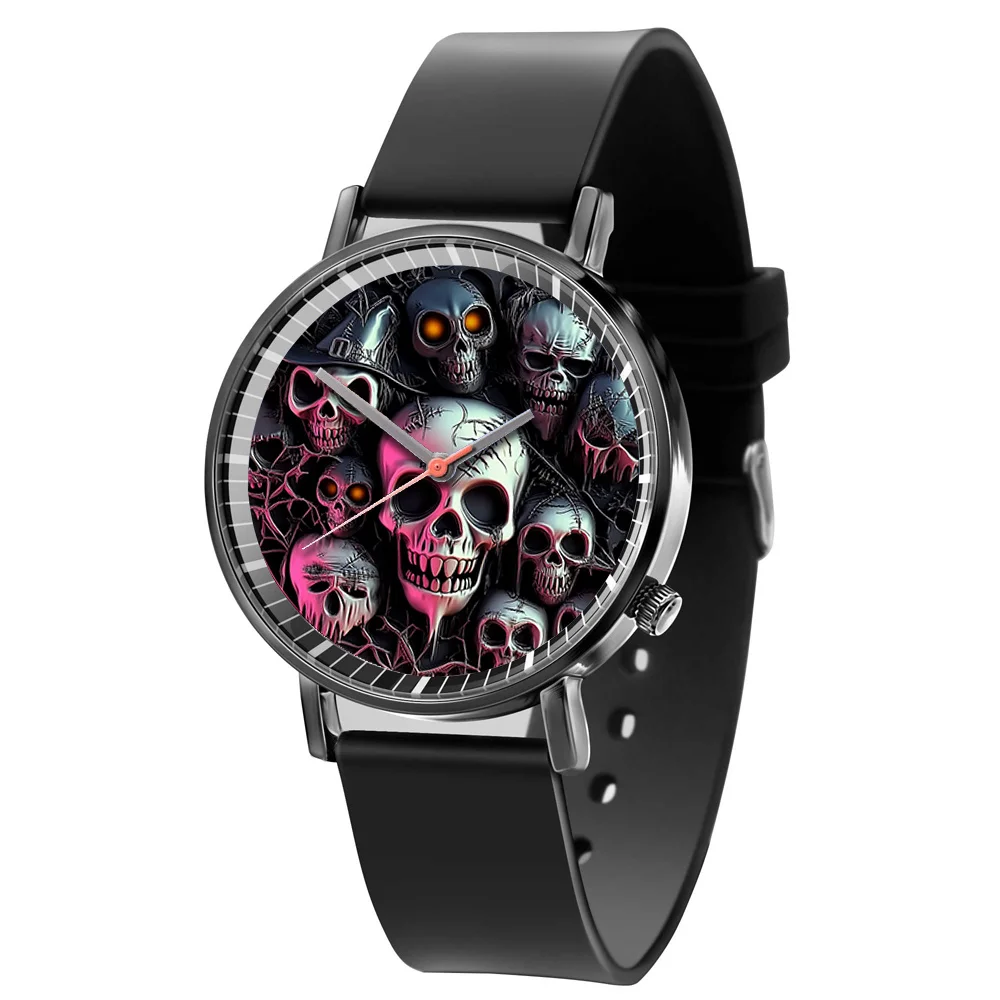 Reloj de pulsera de cuarzo con diseño de esqueleto de Halloween para hombre y mujer, reloj de pulsera de regalo de silicona de moda negra, 2024