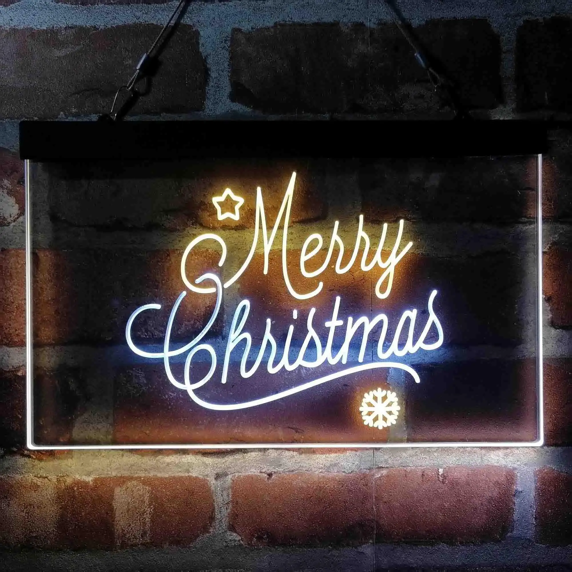

Merry Christmas Snowflakes Star Dual Color Led Neon Sign st6-i4112