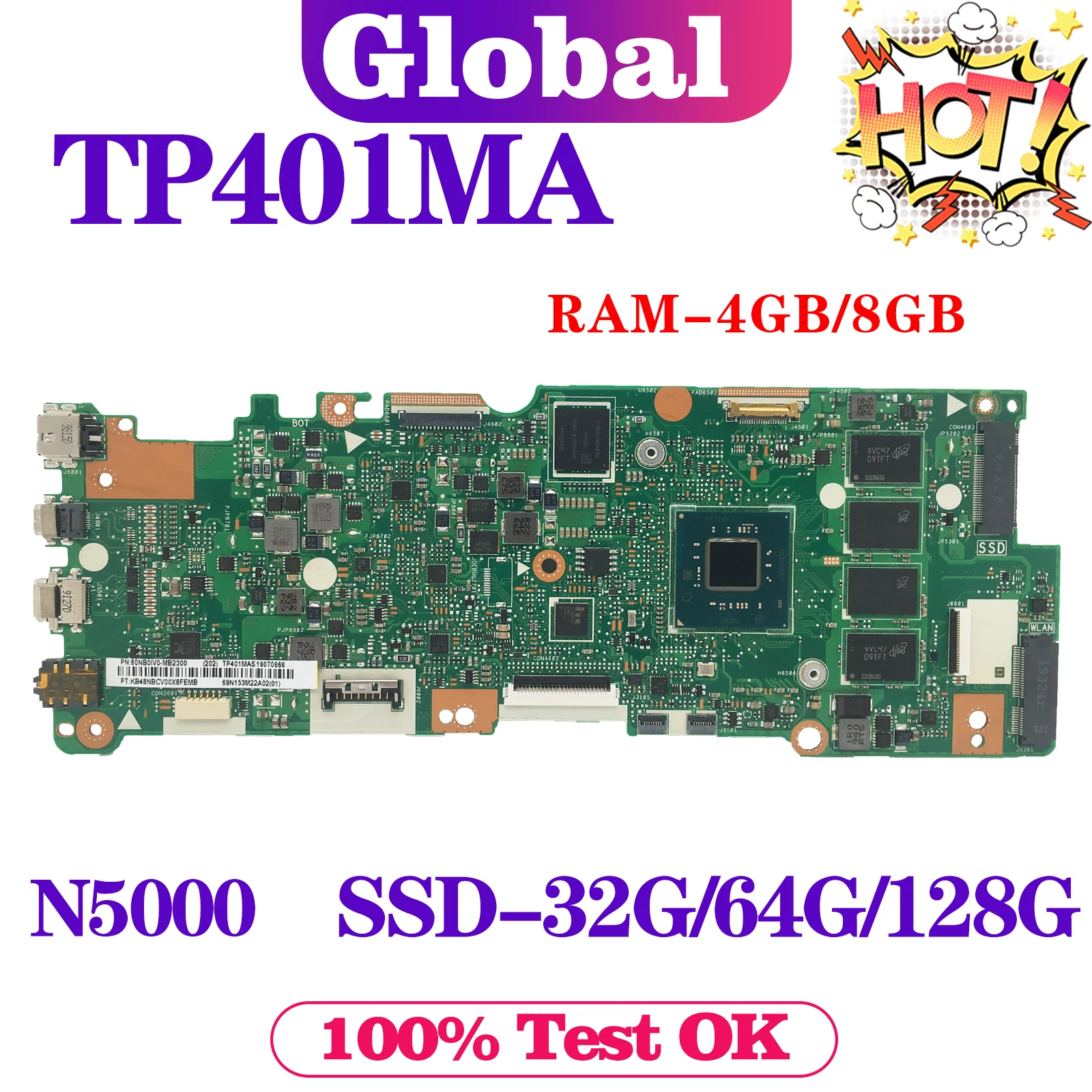 

KEFU Mainboard TP401MA TP401MAS TP401MARB TP401MAR R406MA J401MA Laptop Motherboard N4000/N5000 4GB/8GB-RAM SSD-32G/64G/128G