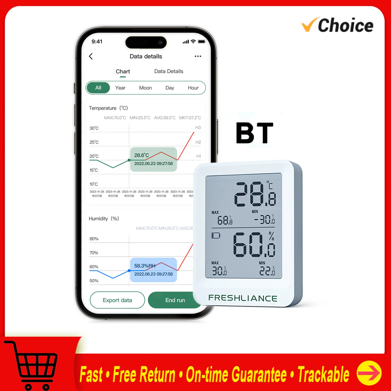 BT Temperature and Humidity Recorder Fruit Cold Storage Coldchain Transportation Temperature Logger Mobilephone APP Control