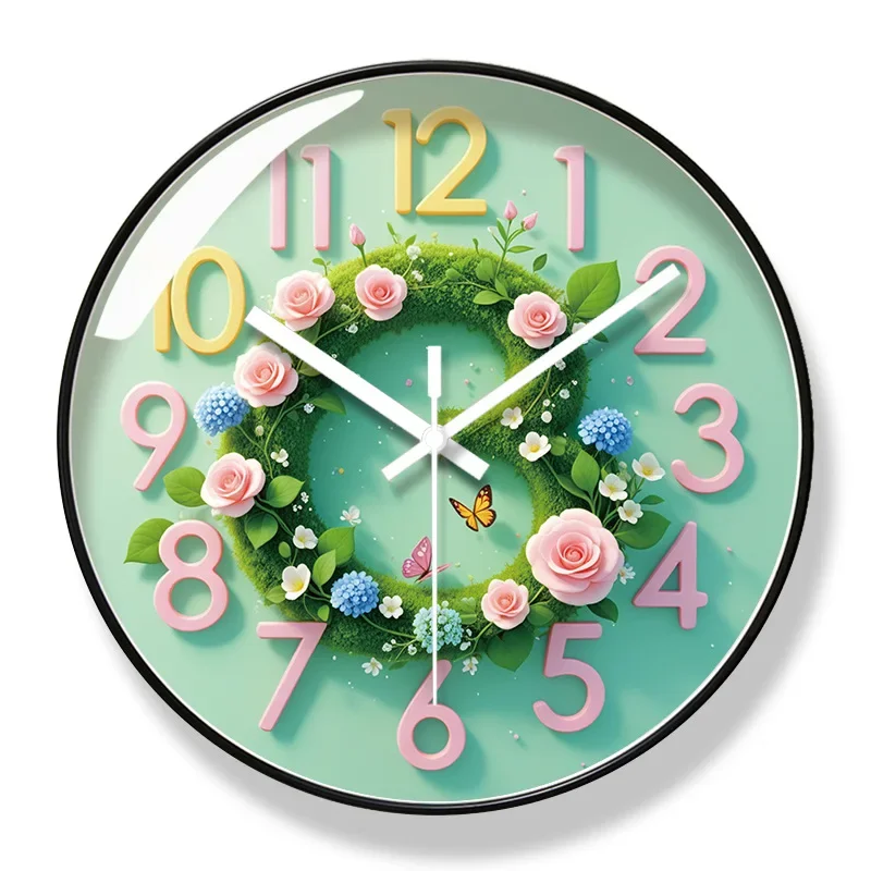2025 New 10/12/14-inch Cute Pink Arabic Numeral Wall Clock Creative Living Room Home Decoration Fashionable Silent Quartz Clocks