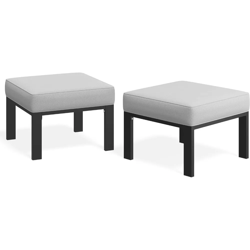 Conjunto de 2 otomanos de metal para móveis de pátio Wisteria Lane, otomanos de metal para exterior com almofadas atualizadas, para todos os climas