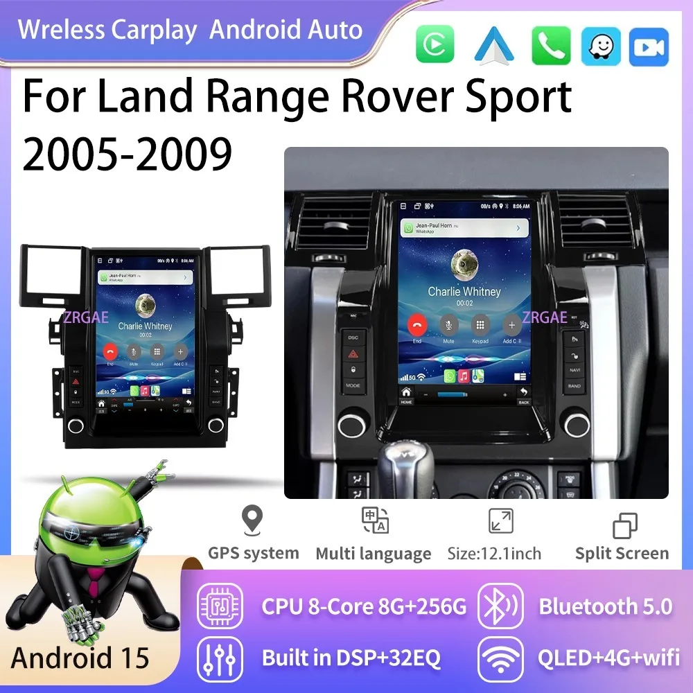 

12,1-дюймовый автомобильный радиоприемник Android15 для Land Range Rover Sport 2005-2009, автомобильная стереосистема, авторадио, мультимедийный экран Tesla, блок Carplay, GPS 4G