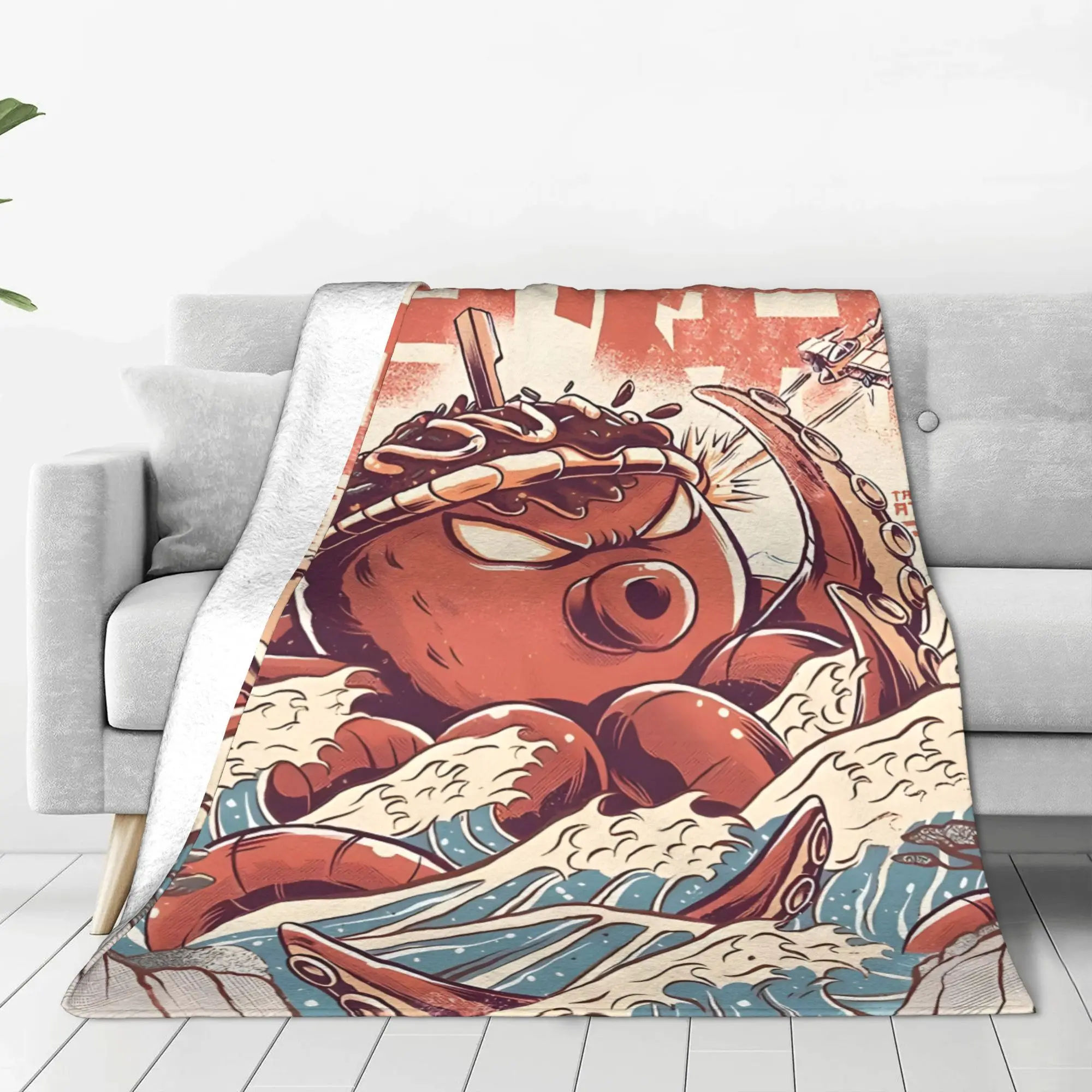 1PC Home Cutecore Takoyaki Attack Kaiju Monster Blanket Super Cosy Plush Home Living Room Sofa Halloween