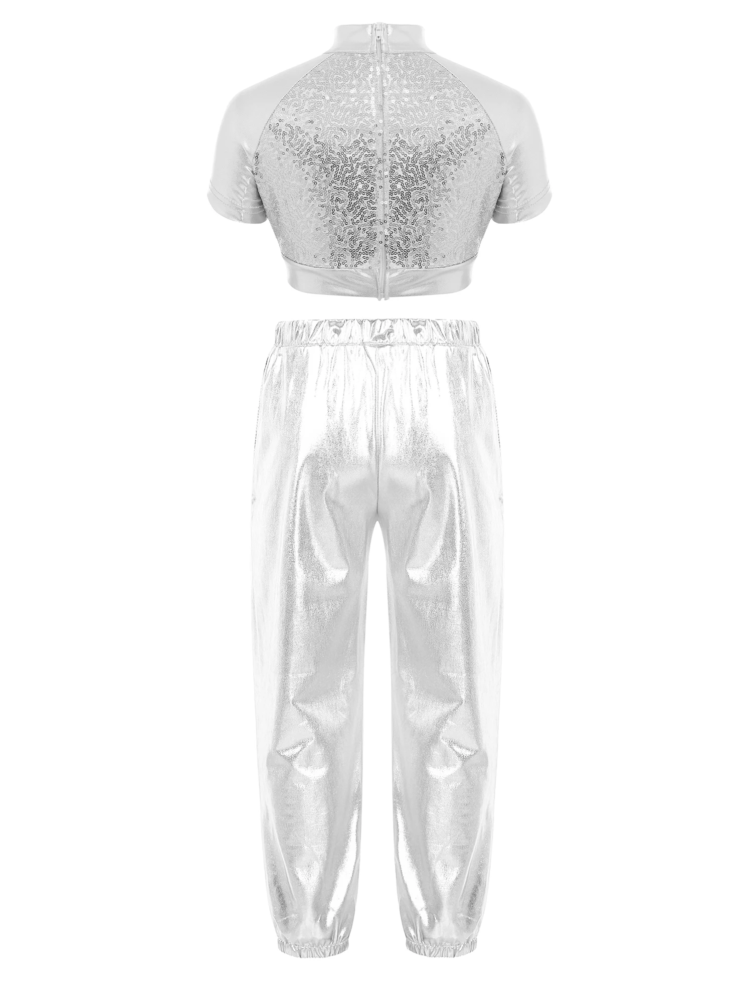 Girls Jazz Ballet Dance Costume 70s Disco Outfit Music Festival Costume Sequins Stage Dance Wear Metallic Performance Dancewar