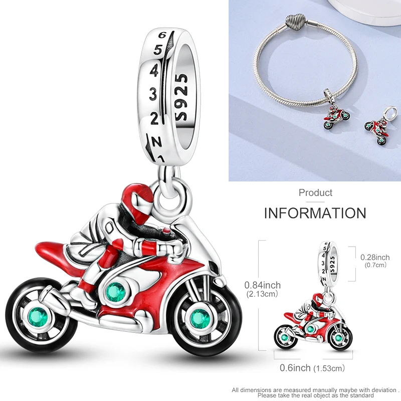 925 Sterling Silber Charm-Perlen Vierblättriges Kleeblatt Delfin Sonne Mond Kirsche Motorrad Reise DIY Armband Halskette Geschenk für Frauen – Detail 14