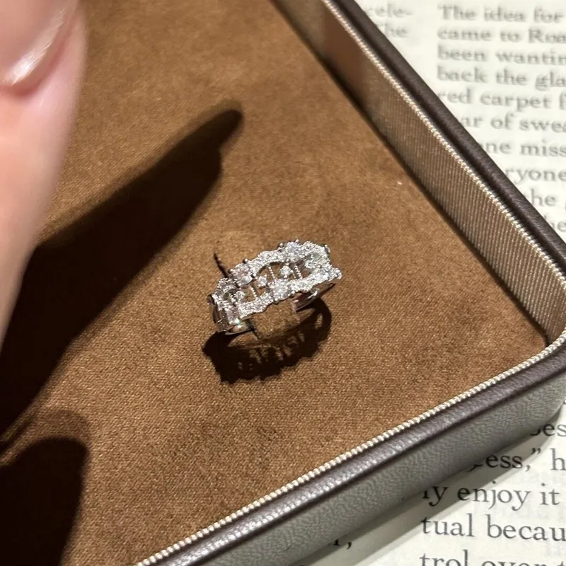 الفرنسية الرجعية الفضة الدانتيل القيثارة صف خاتم الماس الإناث المتخصصة تصميم رائعة الأناقة الخفيفة الفاخرة الراقية المجوهرات #3