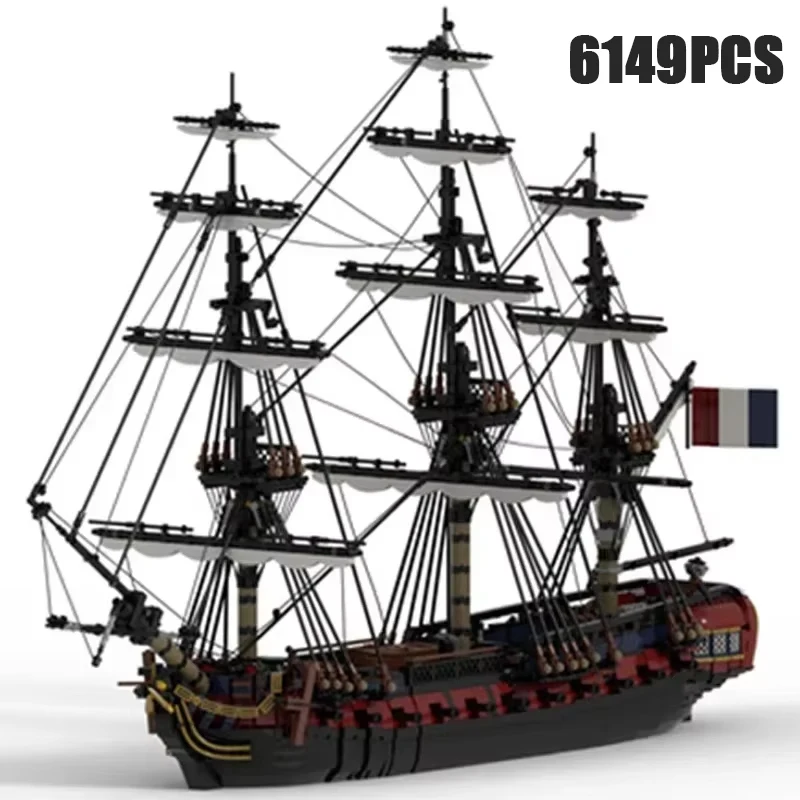 Military Ship Model Moc Building Bricks French Frigate LEmeraude Technology Modular Blocks Gift Christmas Toys DIY Sets Assembly