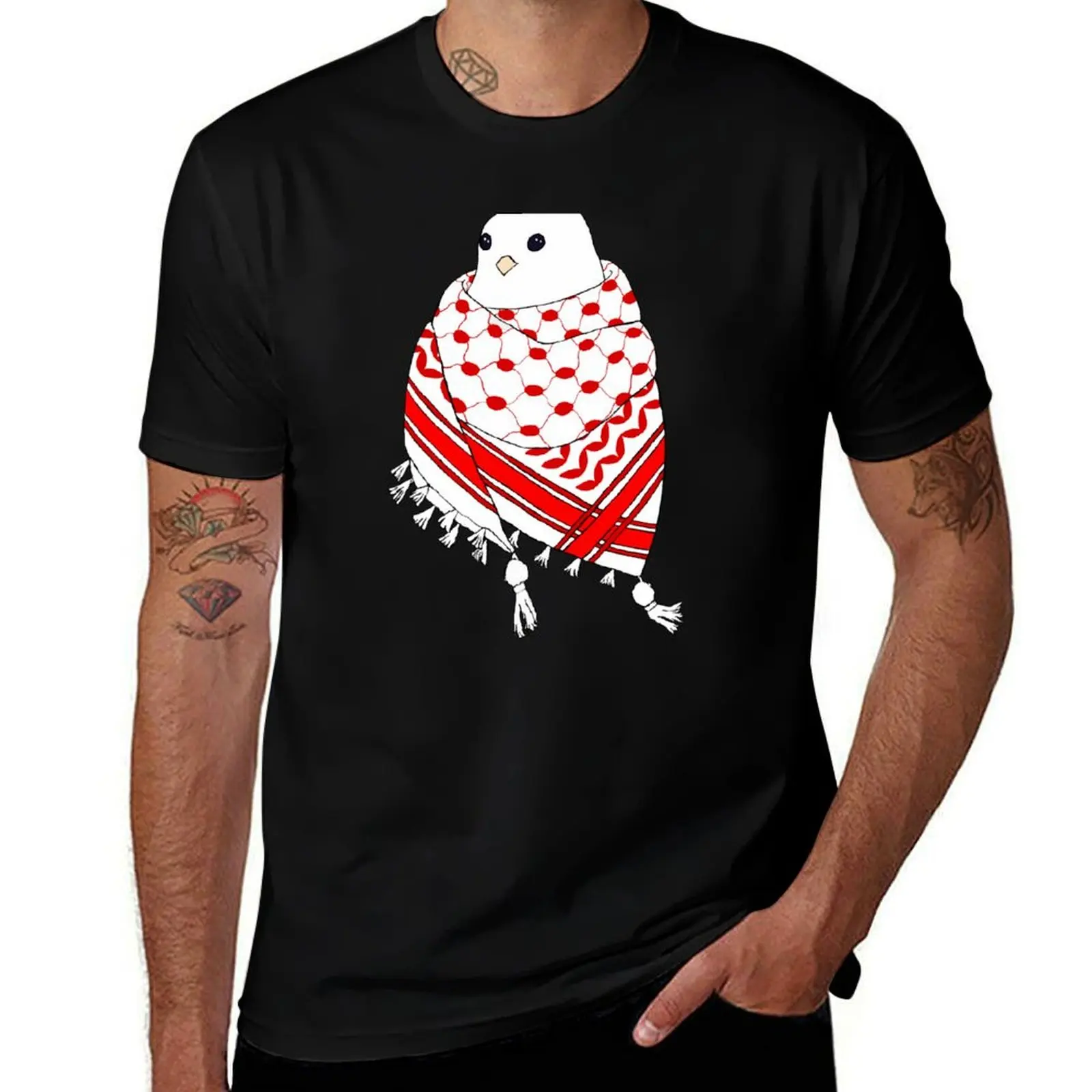 Dove Wrapped in Red Keffiyeh Scarf T-Shirt Sports Casual Short Sleeve Cotton Tee T-Shirt