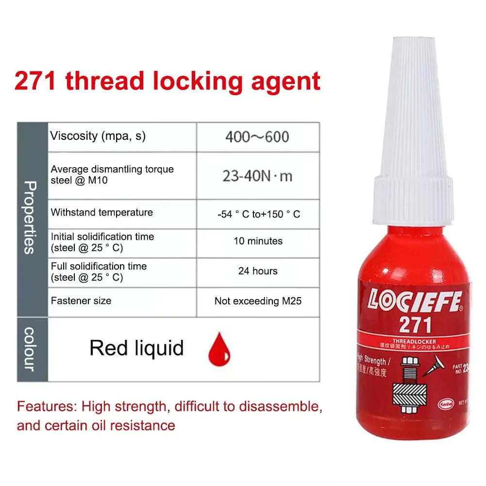 10ml Threadlocker 접착제 중간 강도 에이전트 접착제 빠르게 나사 잠금 경화 방지 느슨한 온도 스레드 나사 접착제