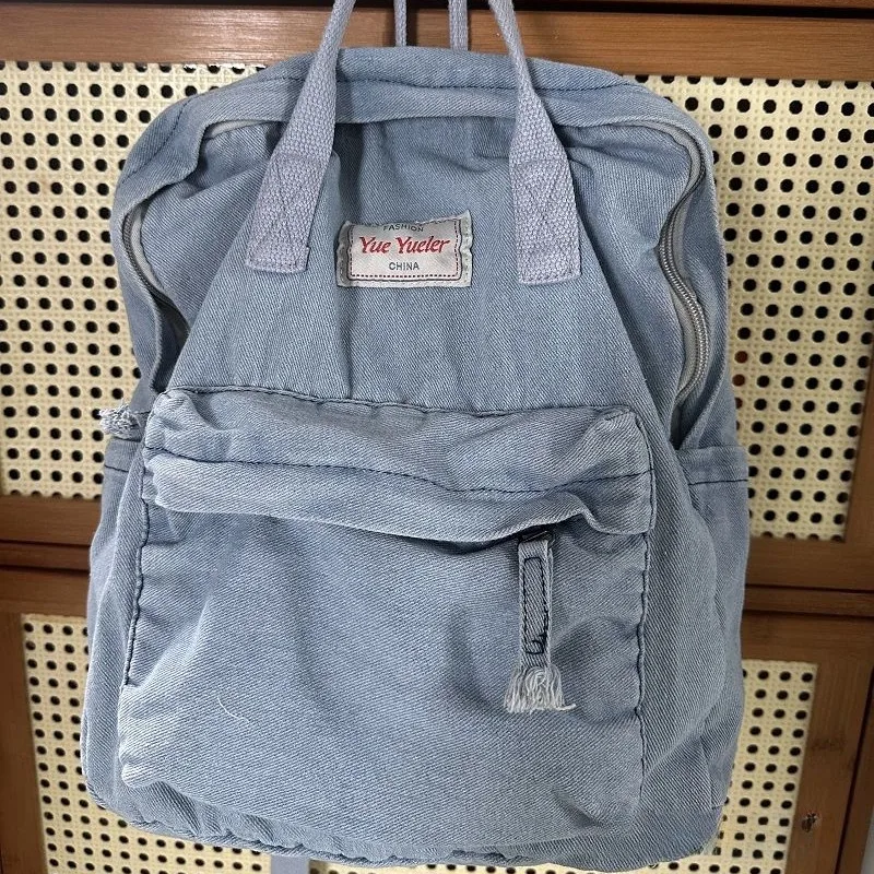 Kawaii Denim Backpacks for Teenager Girls Vintage Large Capacity Women Casual Travel Shoulder Bags College Student Schoolbags