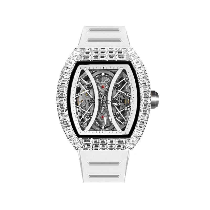 

Часы TEVISE с автоматическим механическим механизмом для мужчин, модный корпус Tonneau, светящаяся стрелка, часы с бриллиантами и скелетом