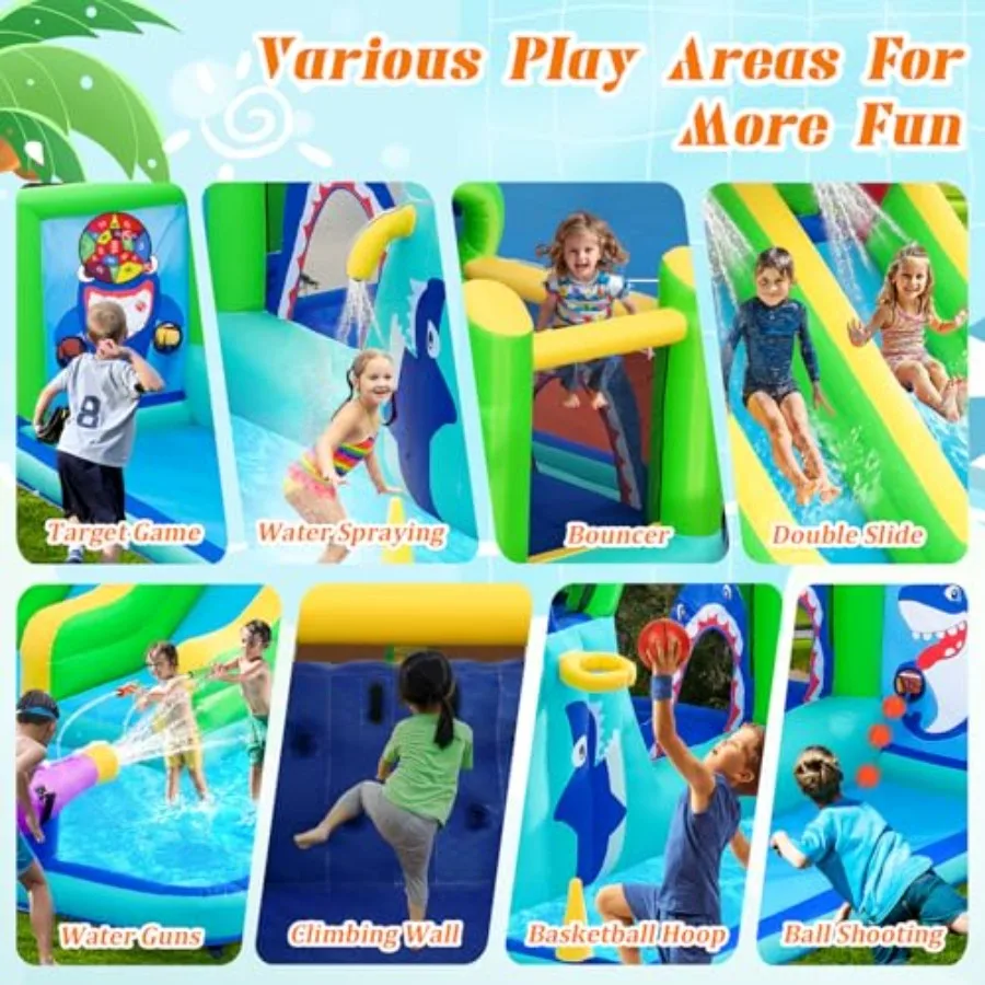 نفخ ترتد منزل المياه الشريحة بارك مع الشريحة المزدوجة تسلق جدار القفز منطقة الرمي كرة السلة سبلاش منطقة 550 واط Ai #2