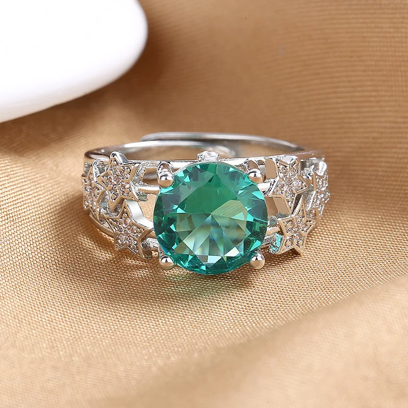 DIY accessories Retro style Maldives blue-green open ring women's fashion hollow star ring niche ins style jewelry batch