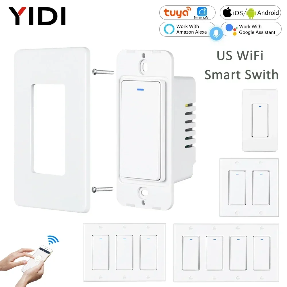 Tuya Smart Life WiFi Timer Light Switch Wall Button Pusher On Off 220V Wireless US AU Standard 2 3 4 Gang Two Way Remote Control