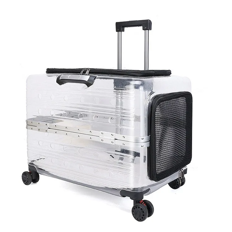 New pet trolley case, large dog outing bag, portable and transparent pet flight box, cat takeaway box