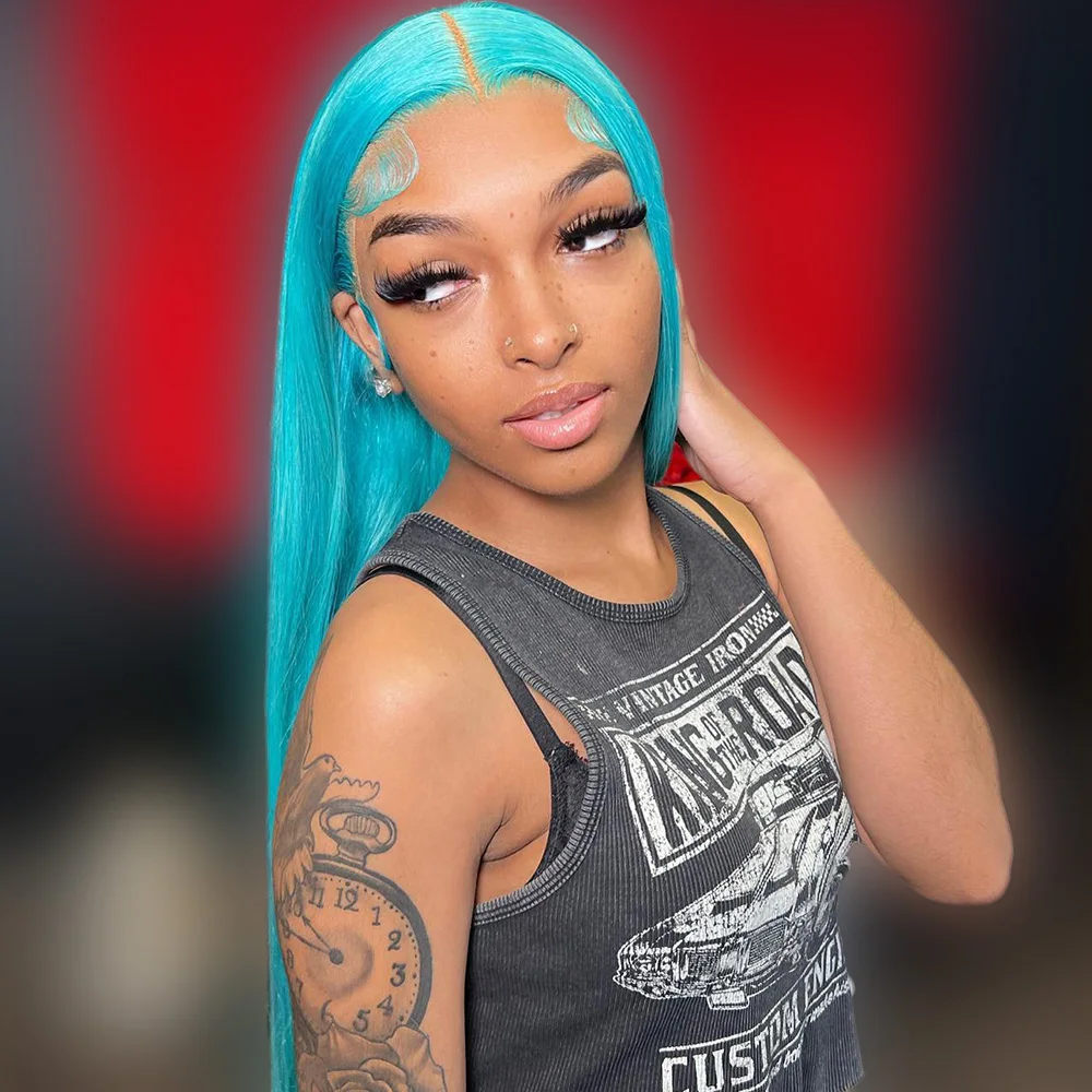 FITU Blue Transparent 13x6 13x4 Lace Frontal Human Hair Wig 613 Colored  Plucked With Baby Hair 5x5 Lace Closure Wig