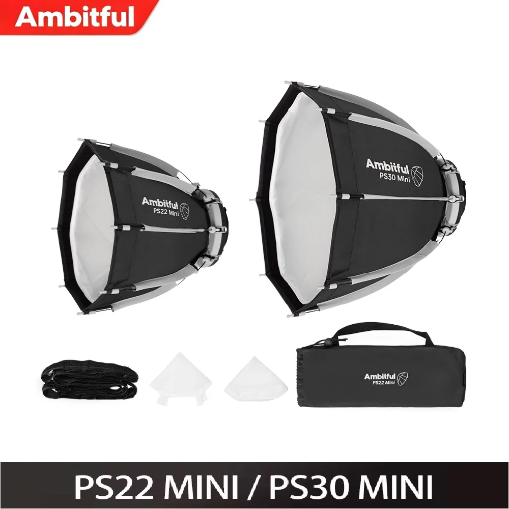 Ambitful 22cm 30cm PS22 PS30 Quick Release Octagonal Softbox Mini Bowens mount for Yongnuo YN150 Nanlite Forza 60 Flash