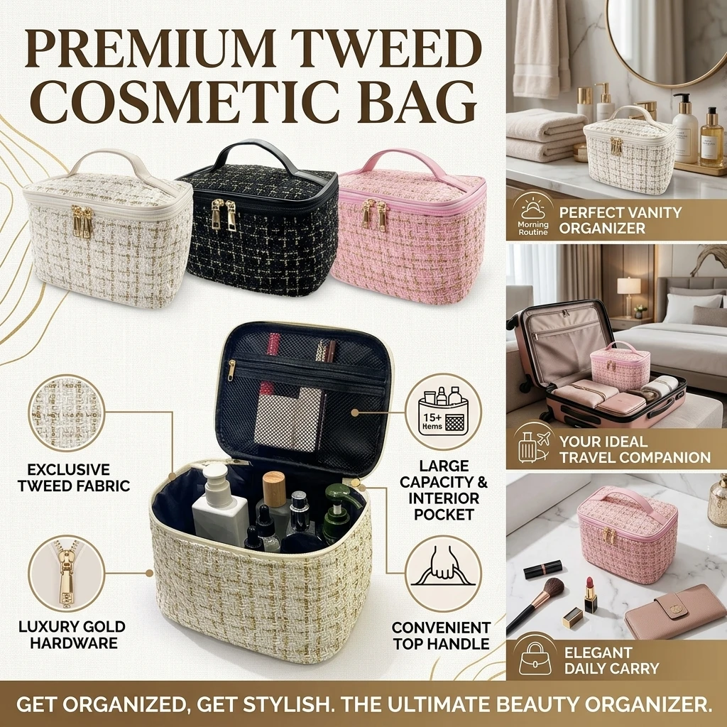 2026 New Women's Bag Knitted Style Makeup Bag Portable Portable Portable Makeup Bag Fashionable Large Storage Bag