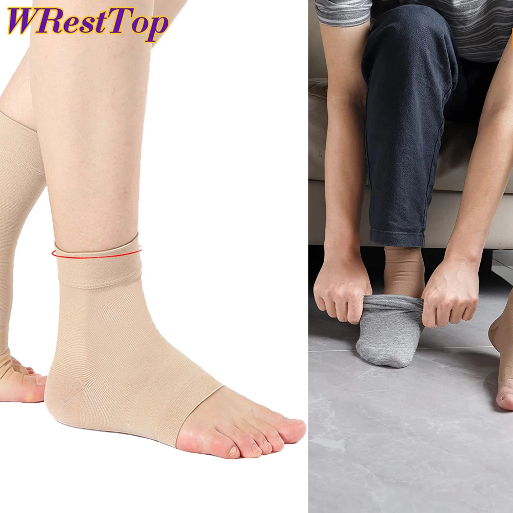 1Pair Ankle Compression Sleeve Socks for Women Men 30-40 mmHg Compression Ankle Support Brace Open Toe Socks for Relief Massage