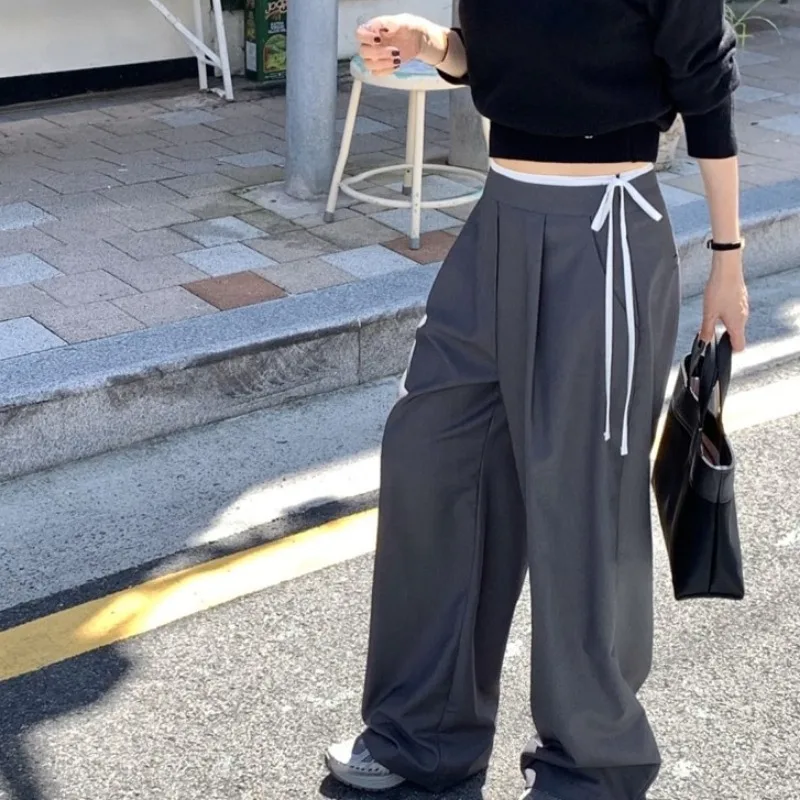 Casual Style Color Block Side Zipper Leisure Pants Teen Girls Cotton Blend Fabric Polyester Blend mid Waist Spring Summer