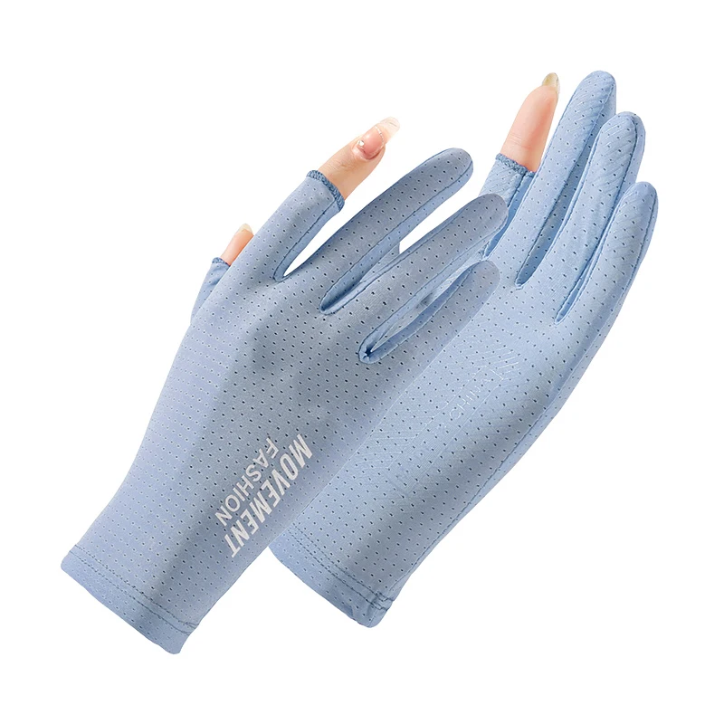 Summer Thin Women Cycling Gloves Ice Silk Mesh Breathable 2 Fingers Exposed Anti-uv Female Outdoor Sport Gloves