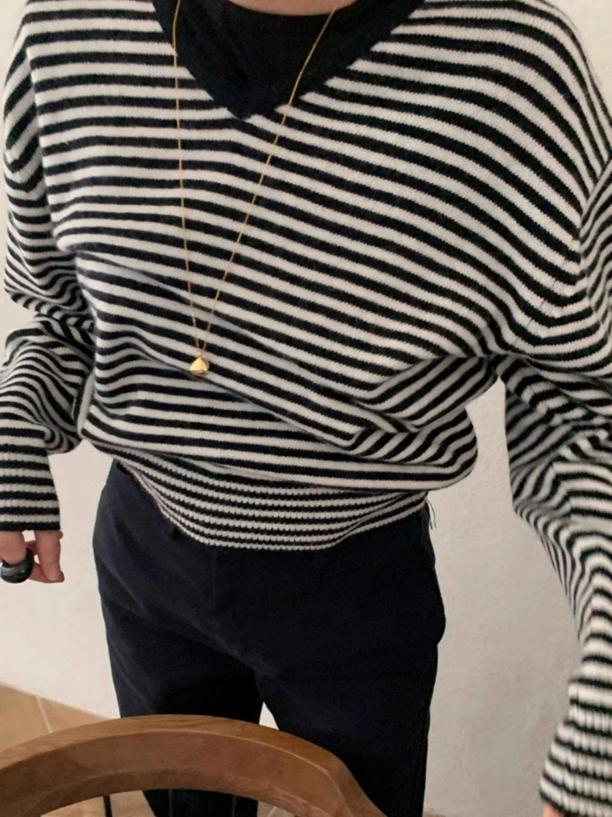 Suéter de Punto a Rayas Casual para Mujer, Cuello en V Hoado, Manga Larga, Estilo Coreano, Prenda Exterior, Cómodo, Transpi...
