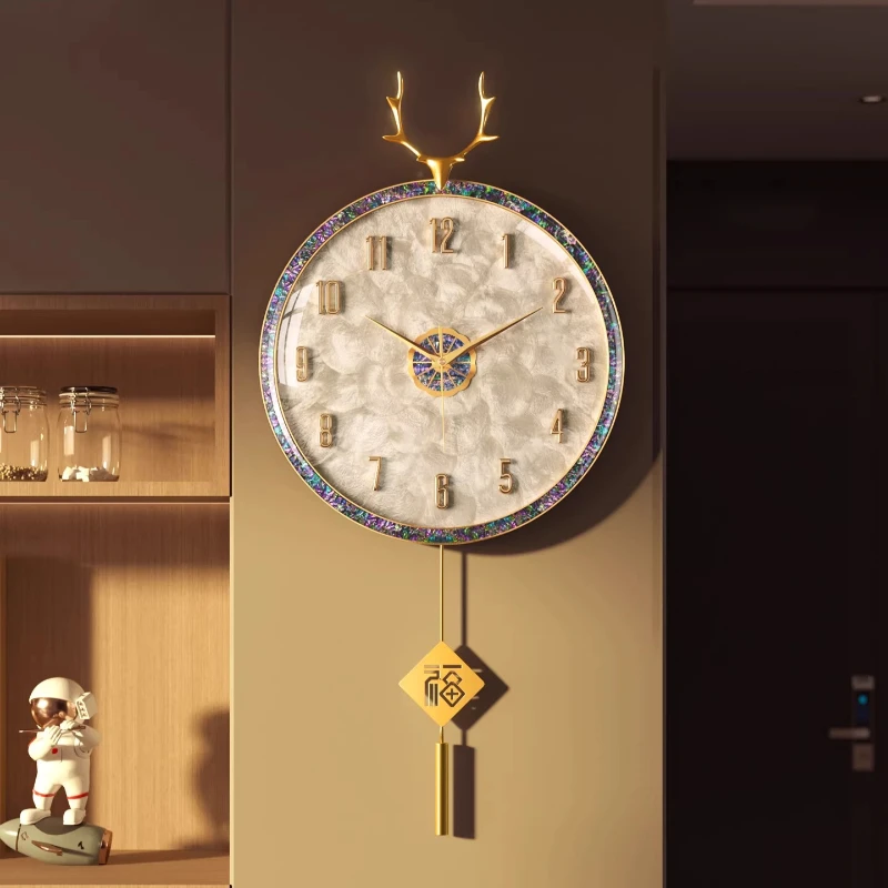 High end brass wall clock Genuine shell dial Modern Luxury design Wall clock room decoration reloj de pared interior furniture