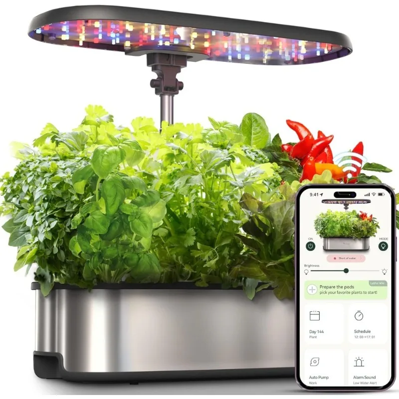 

US Shipping Hydroponics Growing System 12 Pods Smart Herb Garden Indoor APP WiFi Controlled 24W LED Light 5.5L Water Tank