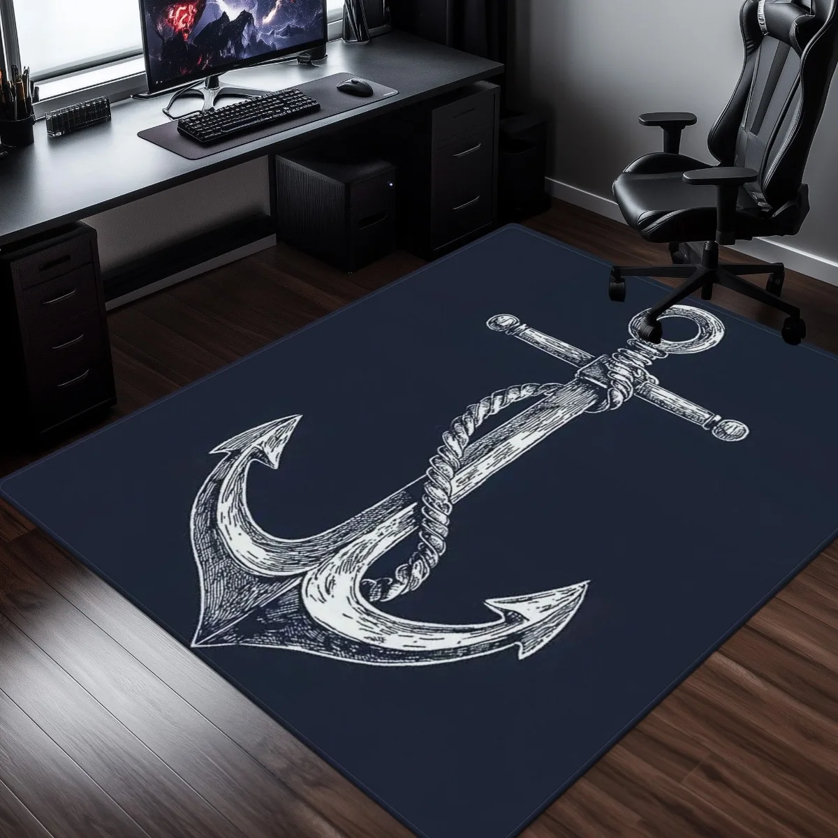 Nautical Anchor Design Rug Mat Carpet for Living Room Hallway Coastal Decor Marine Ship Print Boho Ocean Area Runner Decorative