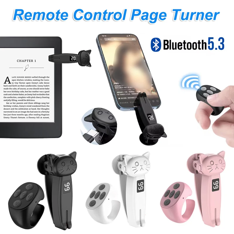 Remote Control Page Turner Bluetooth-Compatible 5.3 Camera Shutter Auto Clicker Phone Screen Tapper Device for Kindle TikTok