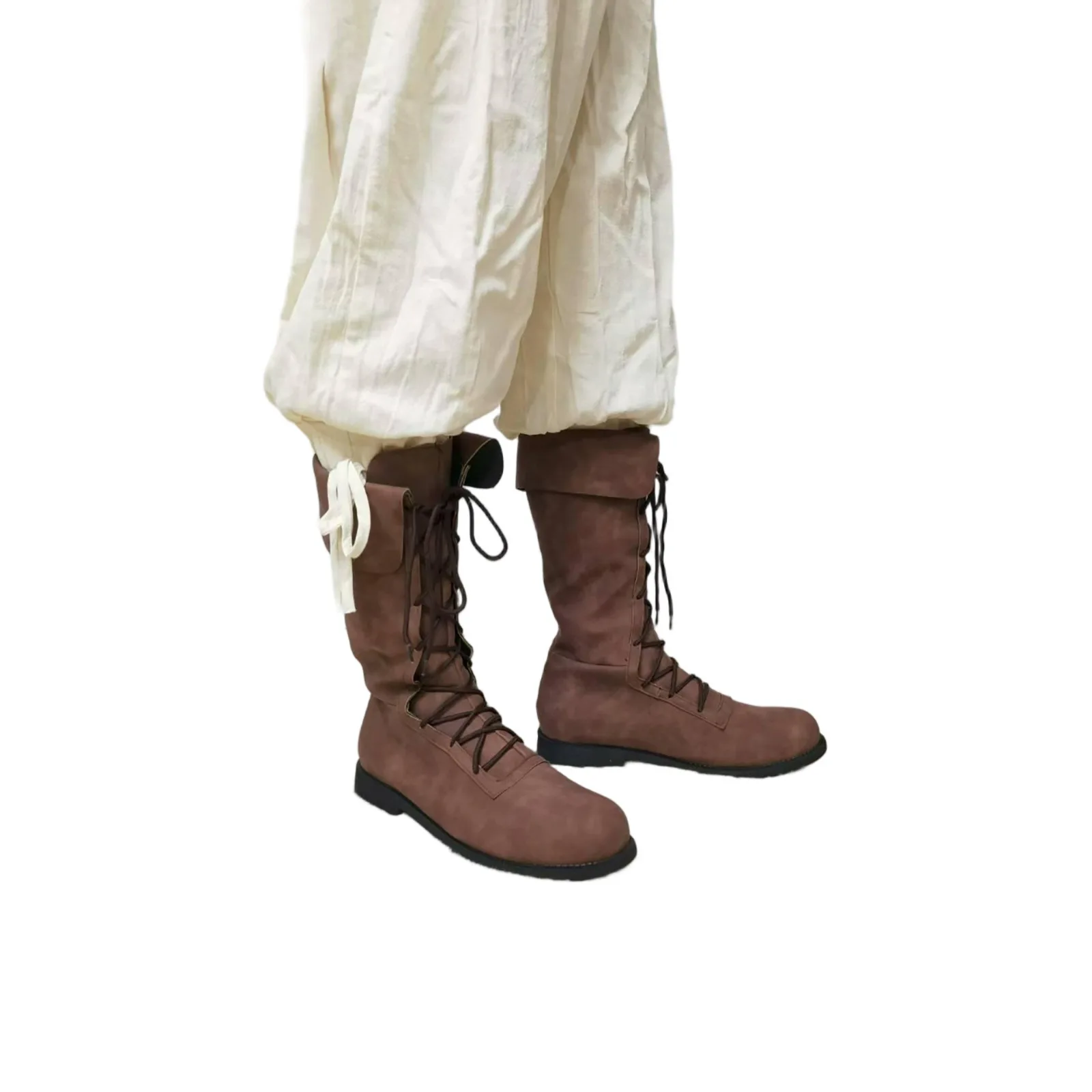 Herren Retro Mittelalterliche Renaissance-Stiefel Ritter Piraten Cosplay Schuhe PU-Leder Flache Halbhohe Stiefel für Halloween Rollenspiel Party Kriegerstiefel – Detail 5