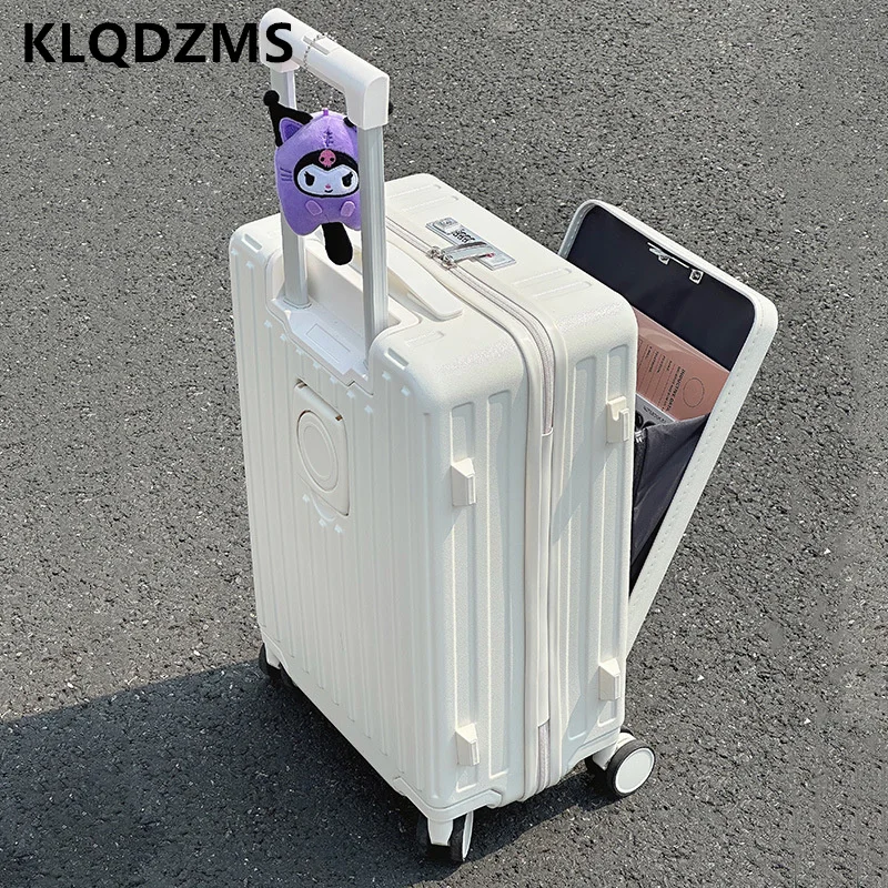 KLQDZMS 20"22"24"26 Inch Laptop Luggage Front Opening Boarding Case USB Charging Trolley Case PC with Wheels Rolling Suitcase