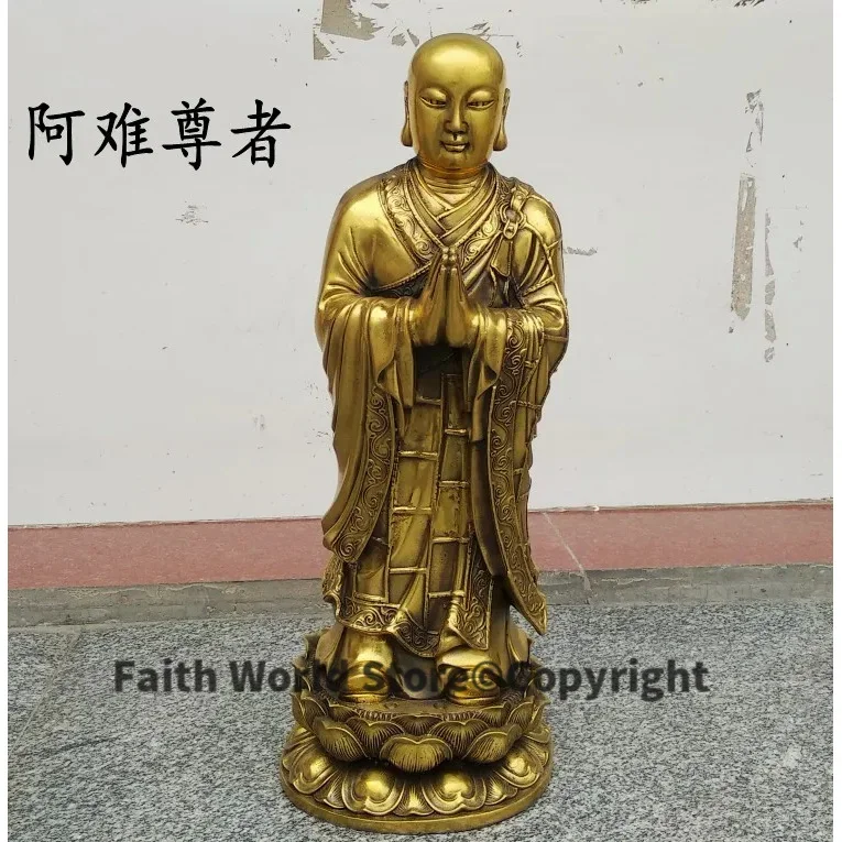 44CM large HOME Temple Shrine Patron saint efficacious protection copper Sakyamuni disciple golden Ananda thera Buddha statue