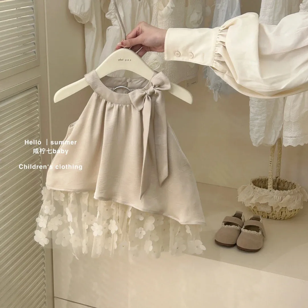 

Children's Dress 2025 New Girl Korean Style Elegant Princess Dress Children's Summer Yarn Dress