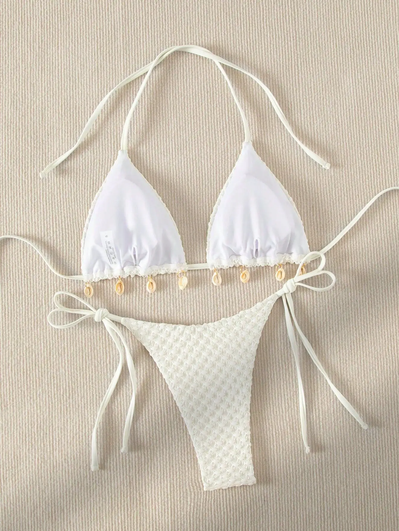 DEKA Tie Side Thong Swimwear New Sexy Bikini Set White Shell Designer Swimsuit Halter Push Up Micro Bikinis Summer Bathing