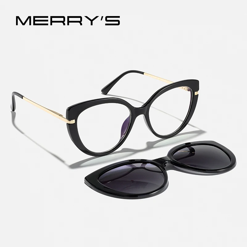 MERRYS DESIGN Women Clip Glasses Frame Fashion Cat Eye Glasses Frame With Polarized Clip Eyeglasses S2336