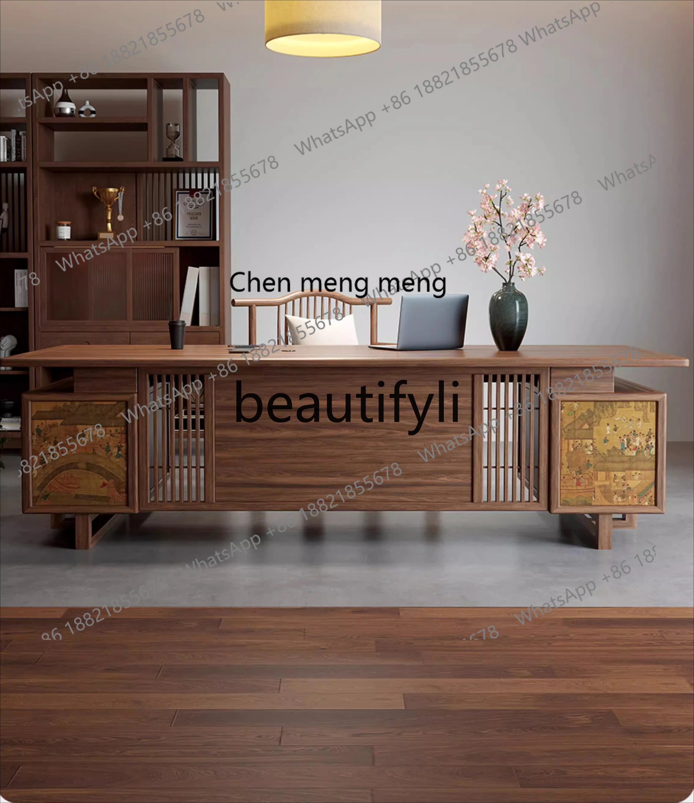X Solid Wood New Chinese Style Small Boss Office Desk and Tea Table Combo