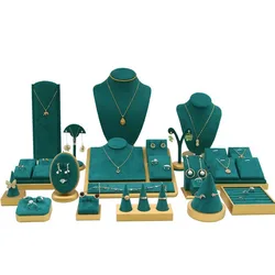 Vintage Green Series Velvet Jewelry Organizer Earrings Ring Display Holder Pendant Bracelet Necklace Mannequin Bust Counter Prop