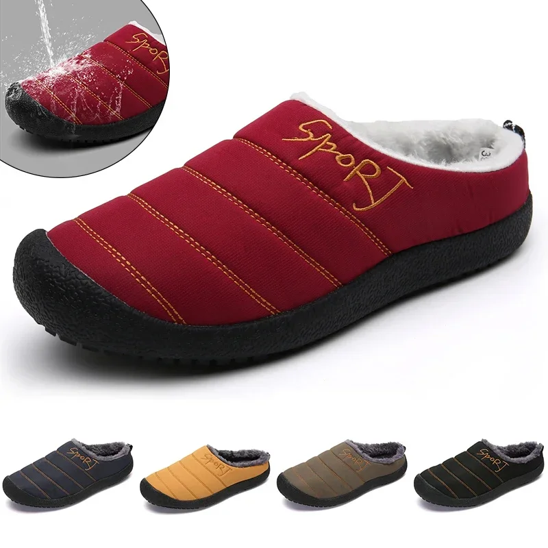 Winter Home Men Slippers With Thick Plush Indoor Mens Fur Slides Plus Size 47 Warm Bedroom Men's Shoes House Slipper Shoes Male