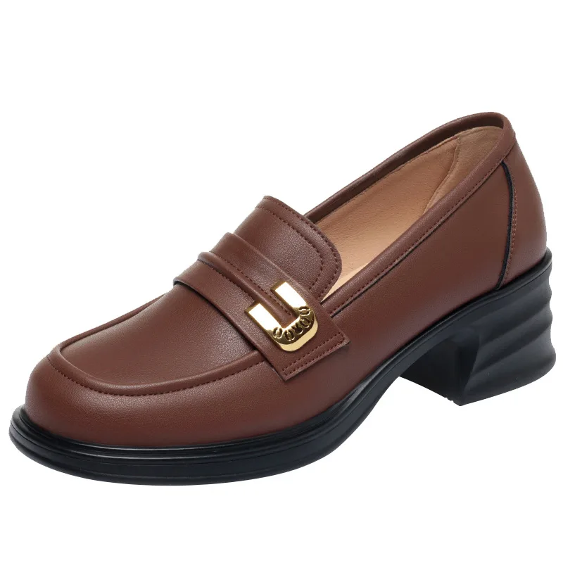 Mocasines Oxford de punta redonda para mujer, zapatos planos de estilo británico, sin cordones, de cuero, para otoño, 2024