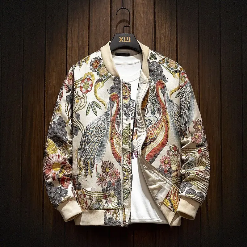 

Crane National Trend Embroidered Jacket Men'S Jacket Fashion Couple Baseball Trend High-End Chinese Style Men'S Clothing