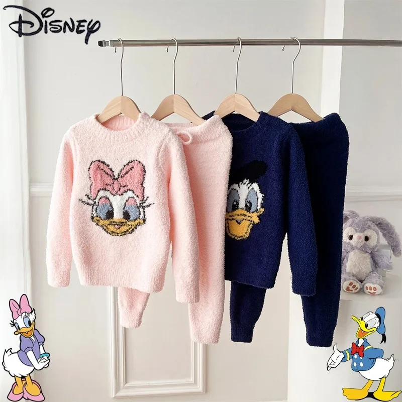 New Disney Donald Duck Sweater Pyjamas Set for Kids 80CM 140CM Boys Girls Winter Warmth Jumper Long-sleeved Sweatshirt for Child