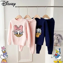 New Disney Donald Duck Sweater Pyjamas Set for Kids 80CM 140CM Boys Girls Winter Warmth Jumper Long-sleeved Sweatshirt for Child